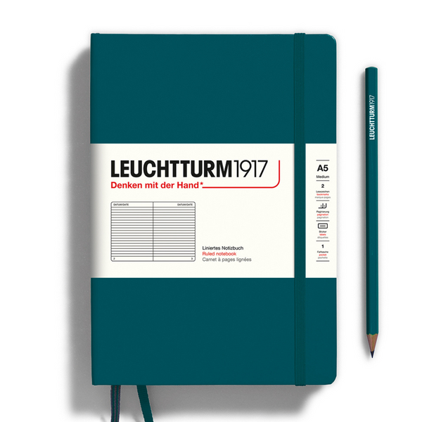 Load image into Gallery viewer, Leuchtturm1917 A5 Medium Hardcover Notebook - Ruled / Pacific Green
