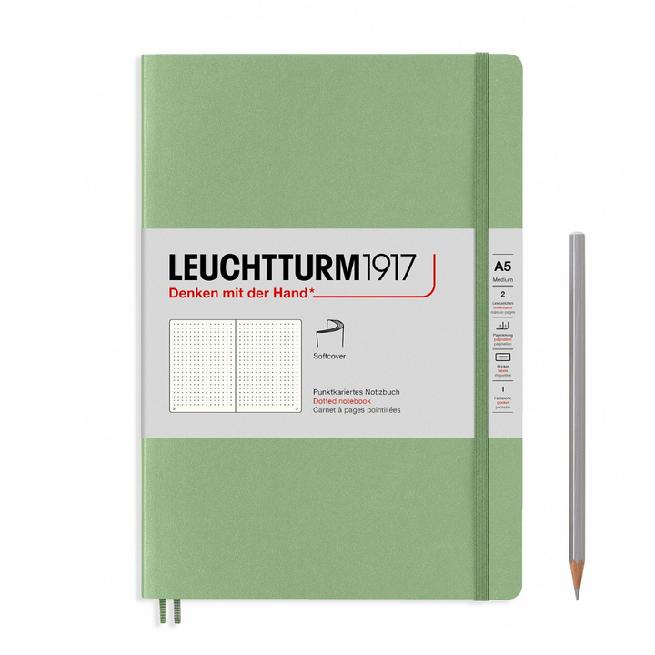 Leuchtturm1917 A5 Medium Softcover Notebook in Dotted / Sage — Leuchtturm1917 notebook — quality writing journal with premium paper, at Cityluxe Singapore stationery store