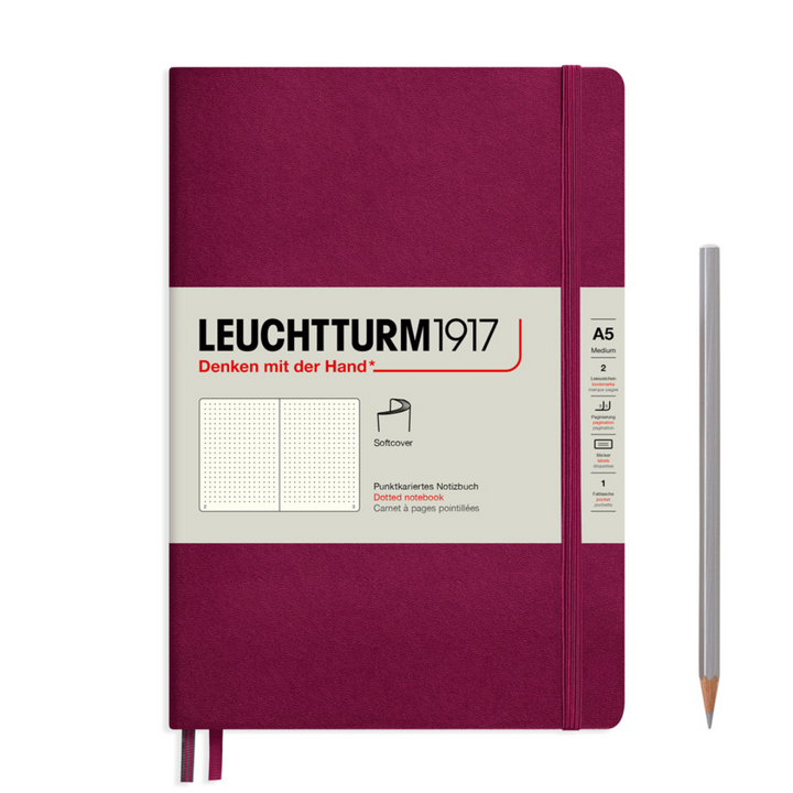 Leuchtturm1917 A5 Medium Softcover Notebook in Dotted / Port Red — Leuchtturm1917 notebook — quality writing journal with premium paper, at Cityluxe Singapore stationery store