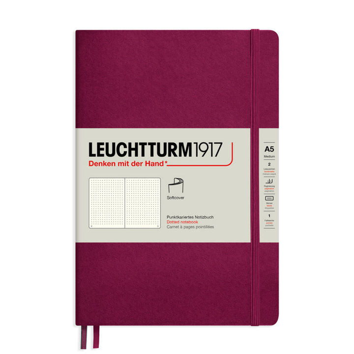 Leuchtturm1917 A5 Medium Softcover Notebook in Dotted / Port Red — Leuchtturm1917 notebook — quality writing journal with premium paper, at Cityluxe Singapore stationery store
