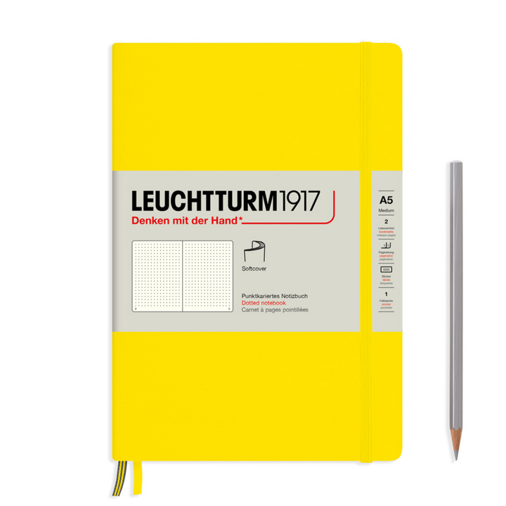 Leuchtturm1917 A5 Medium Softcover Notebook in Dotted / Lemon — Leuchtturm1917 notebook — quality writing journal with premium paper, at Cityluxe Singapore stationery store