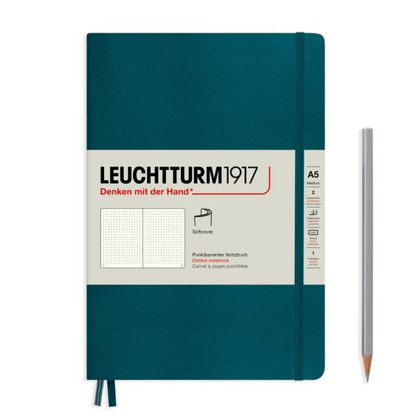 将图片加载到图库查看器，Leuchtturm1917 A5 Medium Softcover Notebook - Dotted / Pacific Green
