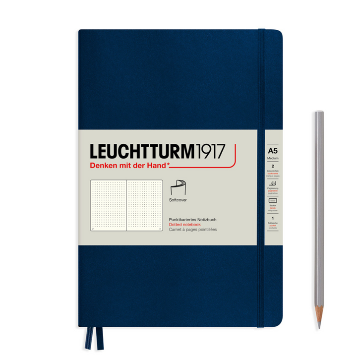 Leuchtturm1917 A5 Medium Softcover Notebook in Dotted / Navy — Leuchtturm1917 notebook — quality writing journal with premium paper, at Cityluxe Singapore stationery store