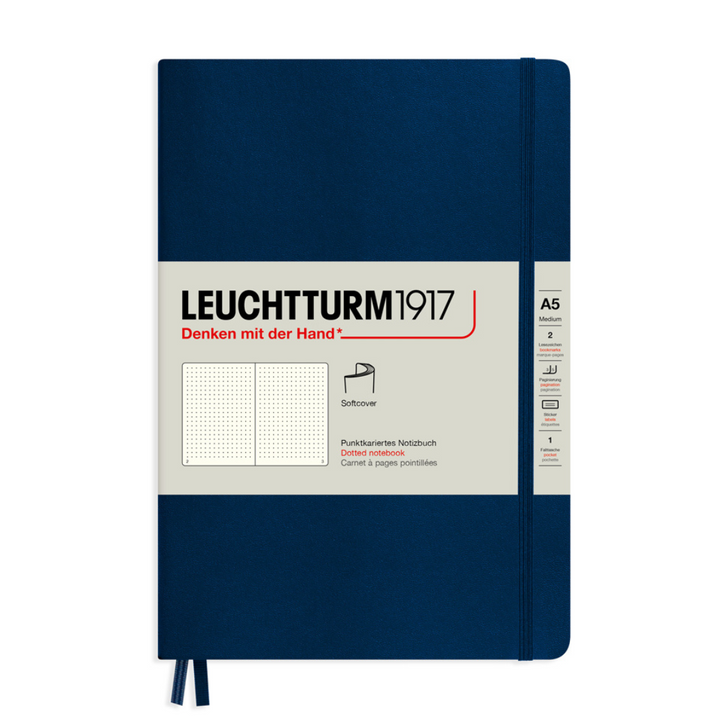 Leuchtturm1917 A5 Medium Softcover Notebook in Dotted / Navy — Leuchtturm1917 notebook — quality writing journal with premium paper, at Cityluxe Singapore stationery store