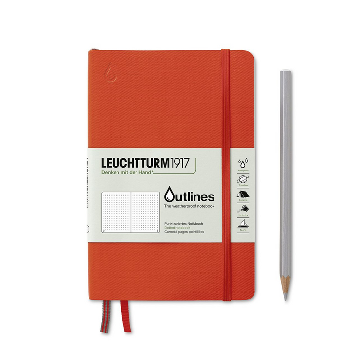 Leuchtturm1917 B6+ Outlines Paperback Weatherproof Flexcover Notebook in Dotted / Signal Orange — Leuchtturm1917 notebook — quality writing journal with premium paper, at Cityluxe Singapore stationery