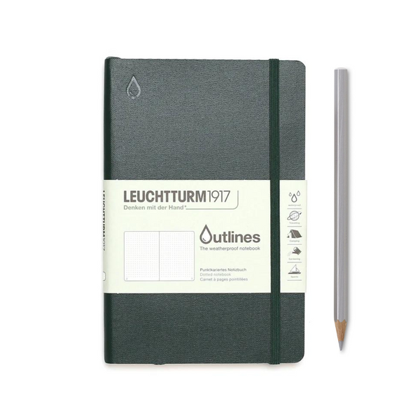 将图片加载到图库查看器，Leuchtturm1917 B6+ Outlines Paperback Weatherproof Flexcover Notebook - Dotted / Walden Green

