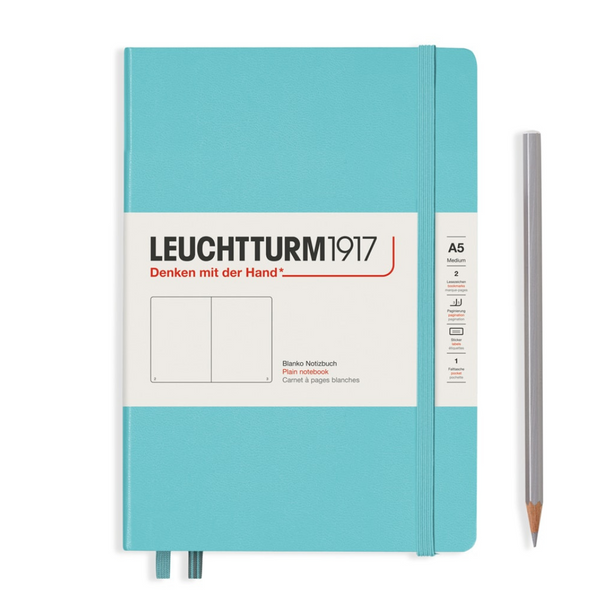 Load image into Gallery viewer, Leuchtturm1917 A5 Medium Hardcover Notebook - Plain / Aquamarine
