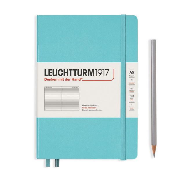 Load image into Gallery viewer, Leuchtturm1917 A5 Medium Hardcover Notebook - Ruled / Aquamarine
