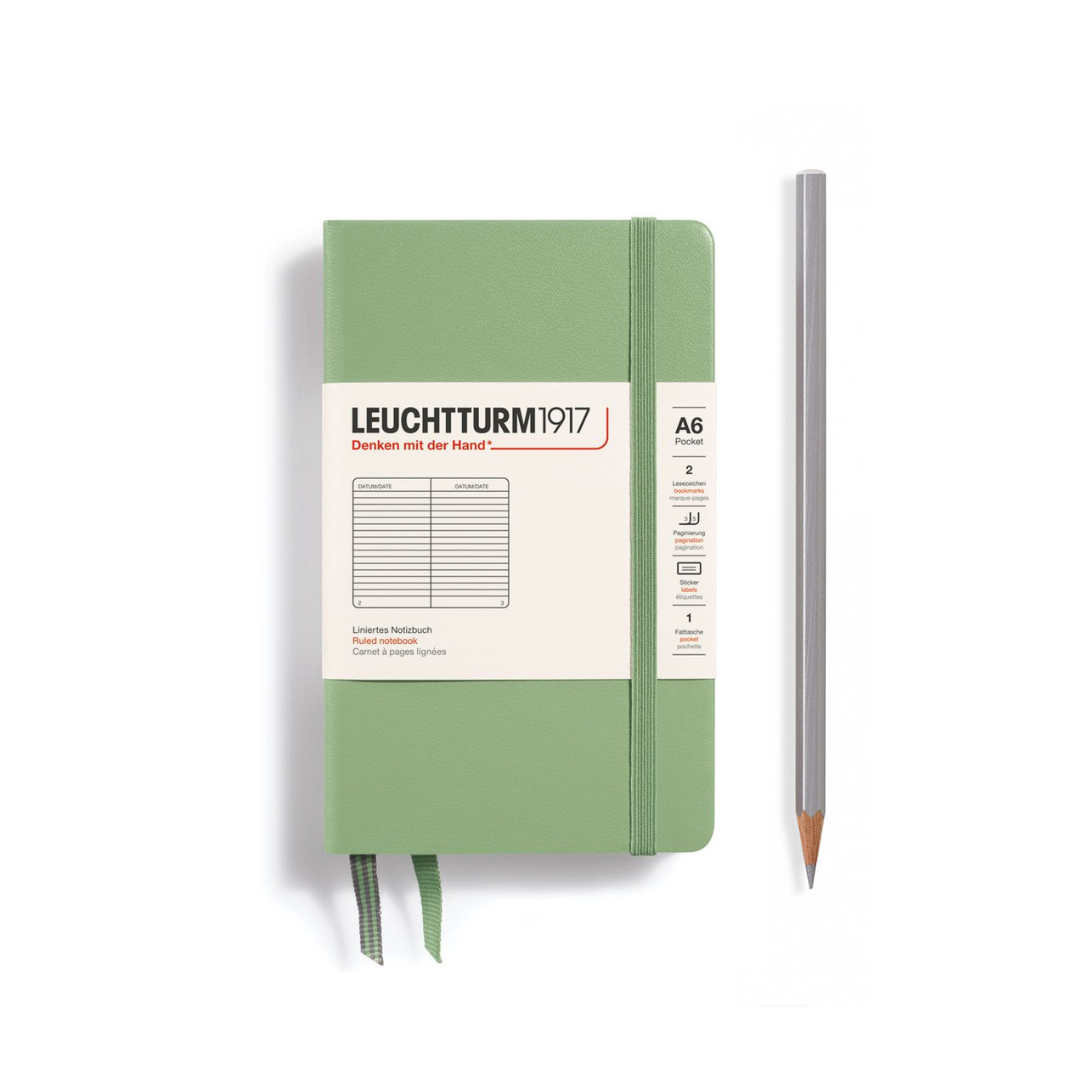 Leuchtturm1917 A6 Pocket Hardcover Notebook in Ruled / Sage — Leuchtturm1917 notebook — quality writing journal with premium paper, at Cityluxe Singapore stationery store