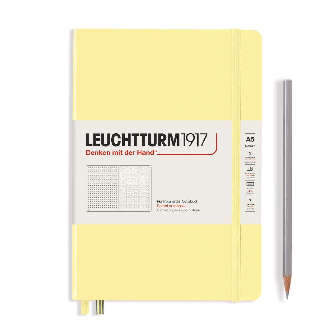 Leuchtturm1917 A5 Medium Hardcover Notebook in Dotted / Vanilla — Leuchtturm1917 notebook — quality writing journal with premium paper, at Cityluxe Singapore stationery store