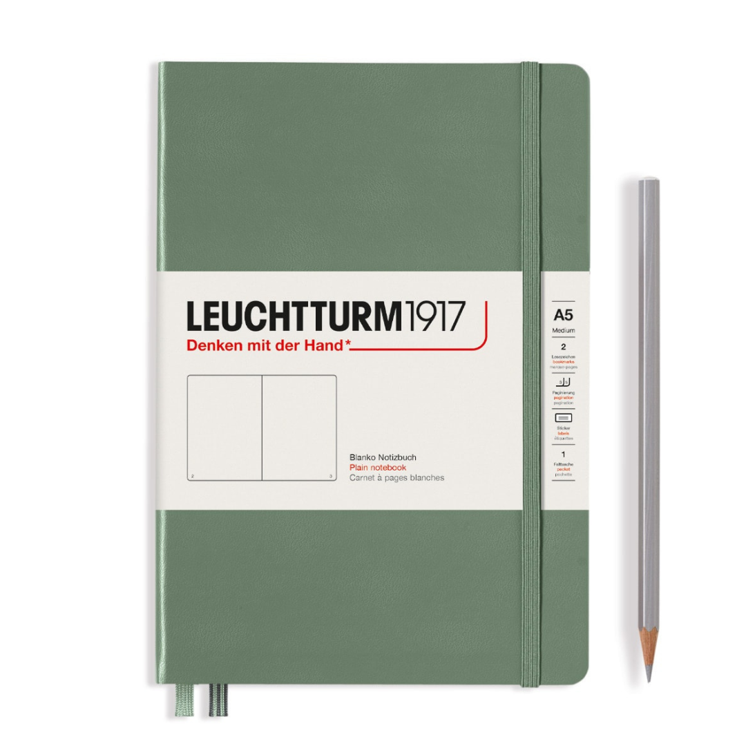 Leuchtturm1917 A5 Medium Hardcover Notebook in Plain / Olive — Leuchtturm1917 notebook — quality writing journal with premium paper, at Cityluxe Singapore stationery store