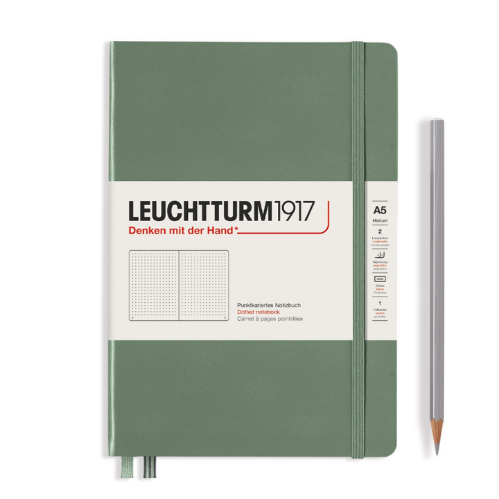 Leuchtturm1917 A5 Medium Hardcover Notebook in Dotted / Olive — Leuchtturm1917 notebook — quality writing journal with premium paper, at Cityluxe Singapore stationery store