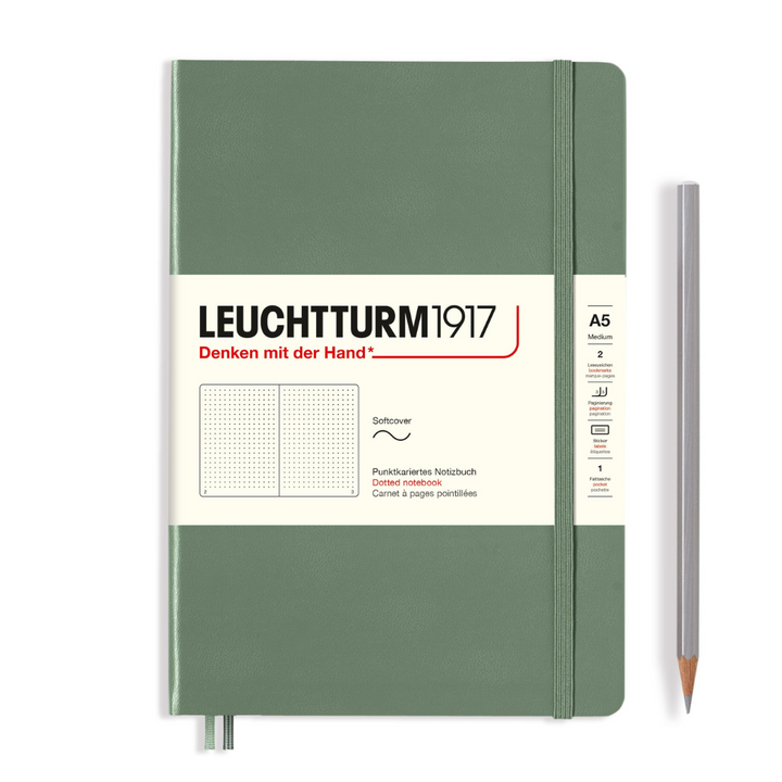 Leuchtturm1917 A5 Medium Softcover Notebook in Dotted / Olive — Leuchtturm1917 notebook — quality writing journal with premium paper, at Cityluxe Singapore stationery store
