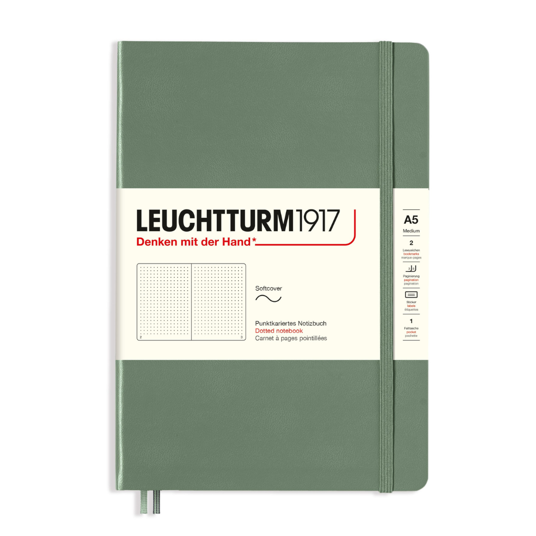 Leuchtturm1917 A5 Medium Softcover Notebook in Dotted / Olive — Leuchtturm1917 notebook — quality writing journal with premium paper, at Cityluxe Singapore stationery store