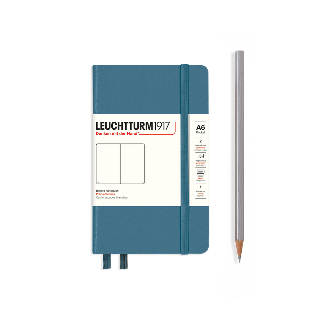 Leuchtturm1917 A6 Pocket Hardcover Notebook in Plain / Stone Blue — Leuchtturm1917 notebook — quality writing journal with premium paper, at Cityluxe Singapore stationery store