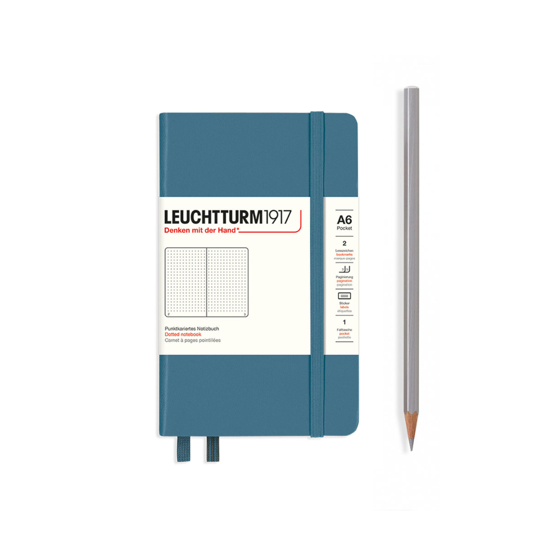 Leuchtturm1917 A6 Pocket Hardcover Notebook in Dotted / Stone Blue — Leuchtturm1917 notebook — quality writing journal with premium paper, at Cityluxe Singapore stationery store