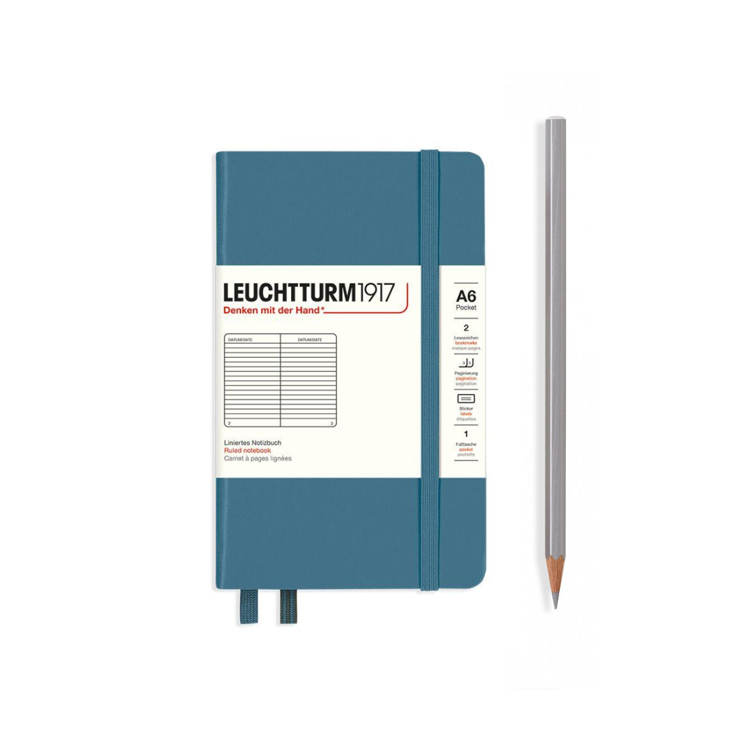 Leuchtturm1917 A6 Pocket Hardcover Notebook in Ruled / Stone Blue — Leuchtturm1917 notebook — quality writing journal with premium paper, at Cityluxe Singapore stationery store