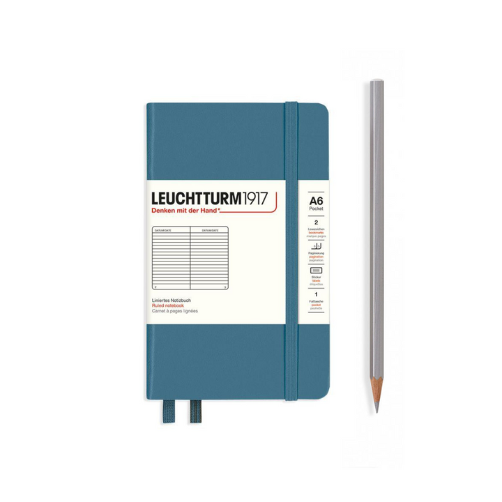 Leuchtturm1917 A6 Pocket Hardcover Notebook in Ruled / Stone Blue — Leuchtturm1917 notebook — quality writing journal with premium paper, at Cityluxe Singapore stationery store