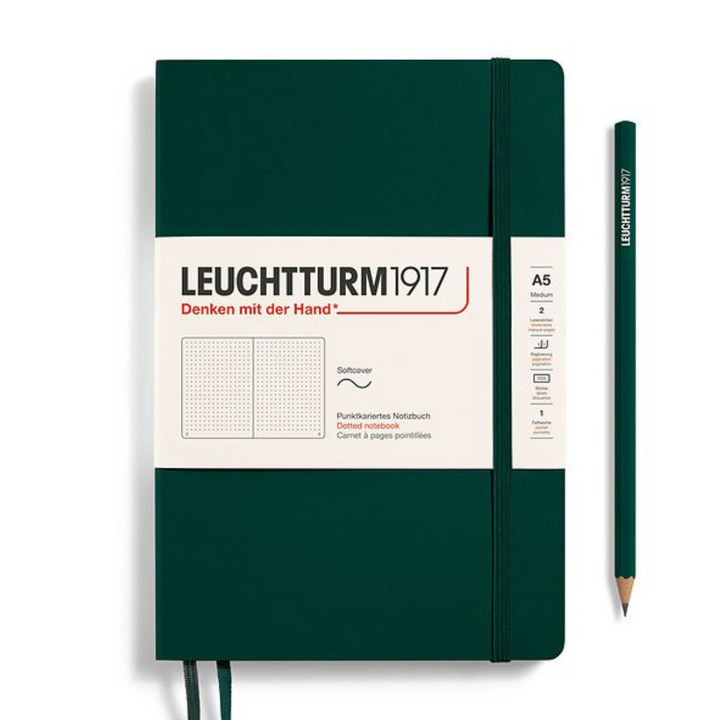 Leuchtturm1917 Natural Colours A5 Medium Softcover Notebook in Dotted / Forest Green — Leuchtturm1917 notebook — quality writing journal with premium paper, at Cityluxe Singapore stationery store