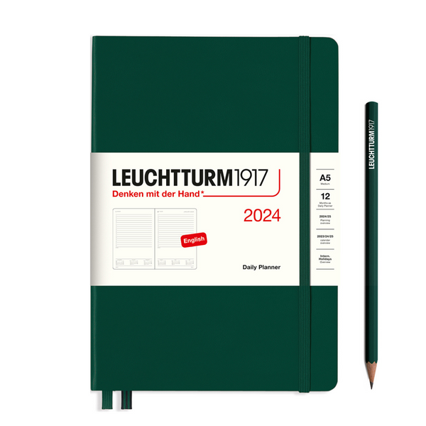 Load image into Gallery viewer, Leuchtturm1917 A5 Medium Hardcover Daily Planner 2024 - Forest Green
