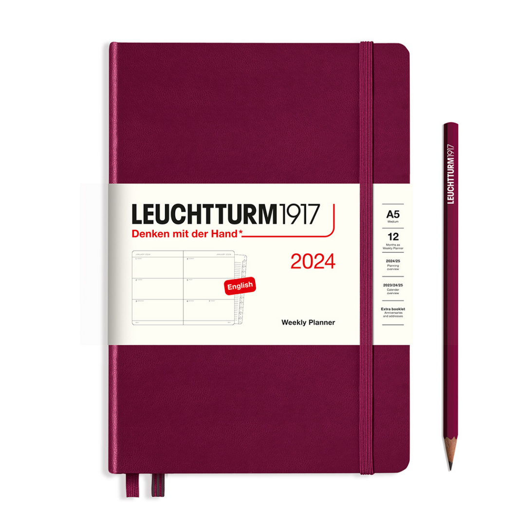Leuchtturm1917 A5 Medium Weekly Planner with Booklet 2024 - Port Red