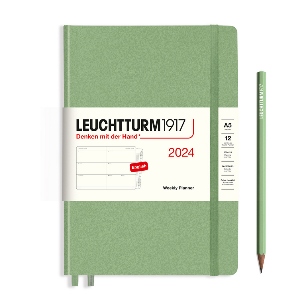 Leuchtturm1917 A5 Medium Hardcover Weekly Planner with Booklet 2024 - Sage