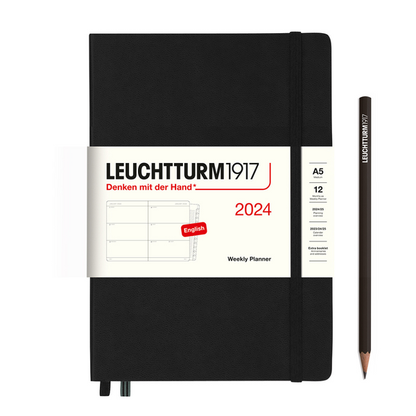 将图片加载到图库查看器，Leuchtturm1917 A5 Medium Hardcover Weekly Planner With Booklet 2024 - Black

