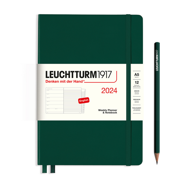 Load image into Gallery viewer, Leuchtturm1917 A5 Medium Hardcover Weekly Planner &amp; Notebook with Booklet 2024 - Forest Green
