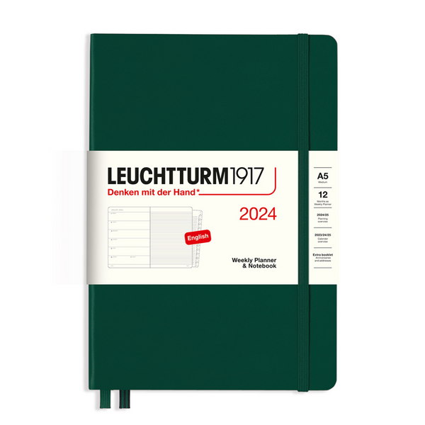 Load image into Gallery viewer, Leuchtturm1917 A5 Medium Hardcover Weekly Planner &amp; Notebook with Booklet 2024 - Forest Green
