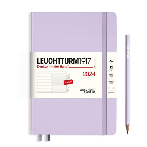 将图片加载到图库查看器，Leuchtturm1917 A5 Medium Hardcover Weekly Planner &amp; Notebook with Booklet 2024 - Lilac
