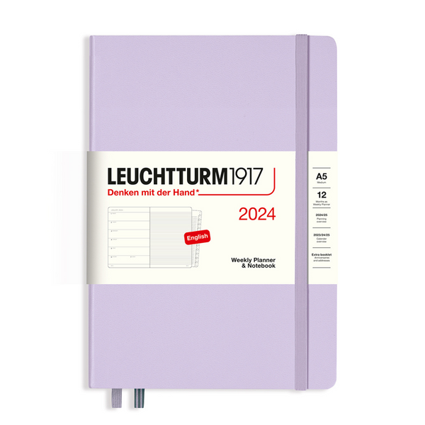 将图片加载到图库查看器，Leuchtturm1917 A5 Medium Hardcover Weekly Planner &amp; Notebook with Booklet 2024 - Lilac
