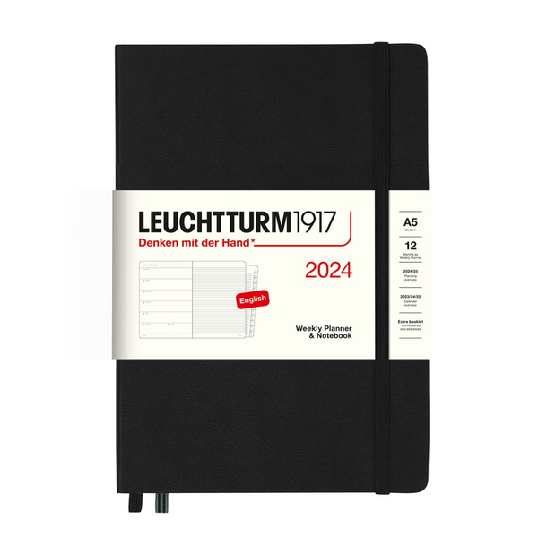 Load image into Gallery viewer, Leuchtturm1917 A5 Medium Hardcover Weekly Planner &amp; Notebook with Booklet 2024 - Black
