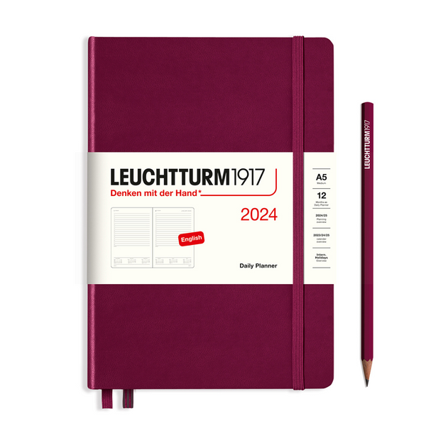 将图片加载到图库查看器，Leuchtturm1917 A5 Medium Hardcover Daily Planner 2024 - Port Red
