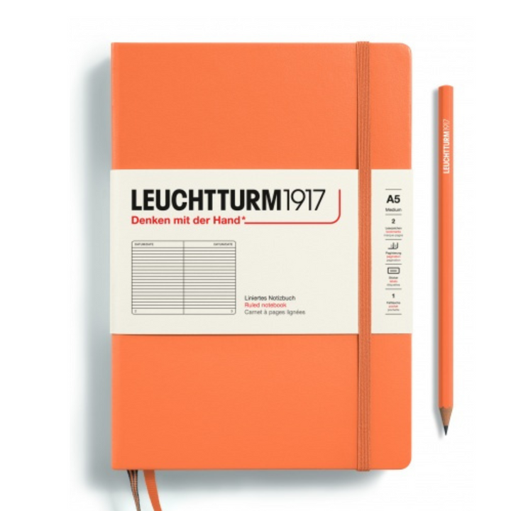 Leuchtturm1917 Recombine A5 Medium Hardcover Notebook in Ruled / Apricot — Leuchtturm1917 notebook — quality writing journal with premium paper, at Cityluxe Singapore stationery store