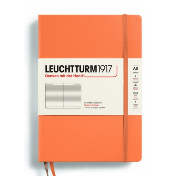 Leuchtturm1917 Recombine A5 Medium Hardcover Notebook in Ruled / Apricot — Leuchtturm1917 notebook — quality writing journal with premium paper, at Cityluxe Singapore stationery store