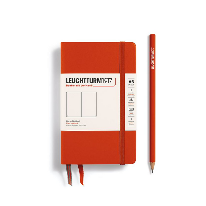 Leuchtturm1917 A6 Pocket Hardcover Notebook in Plain / Fox Red — Leuchtturm1917 notebook — quality writing journal with premium paper, at Cityluxe Singapore stationery store