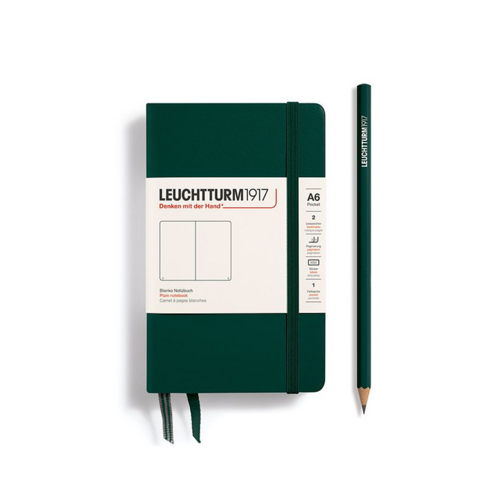 Leuchtturm1917 A6 Pocket Hardcover Notebook in Plain / Forest Green — Leuchtturm1917 notebook — quality writing journal with premium paper, at Cityluxe Singapore stationery store