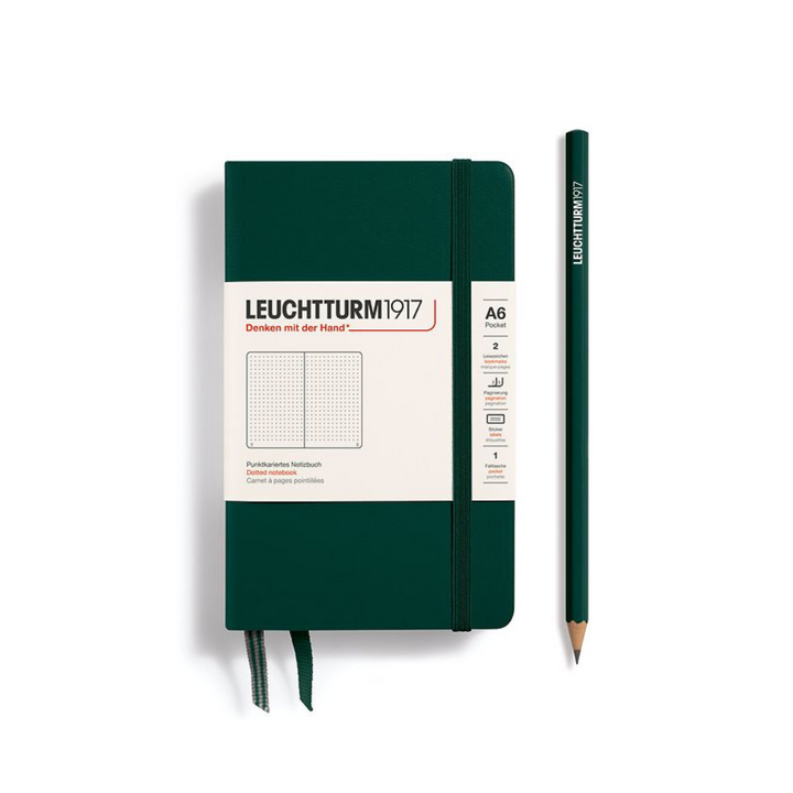 Leuchtturm1917 A6 Pocket Hardcover Notebook in Dotted / Forest Green — Leuchtturm1917 notebook — quality writing journal with premium paper, at Cityluxe Singapore stationery store