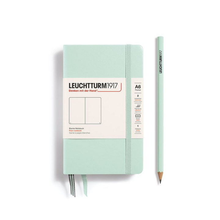 Leuchtturm1917 A6 Pocket Hardcover Notebook in Plain / Mint Green — Leuchtturm1917 notebook — quality writing journal with premium paper, at Cityluxe Singapore stationery store