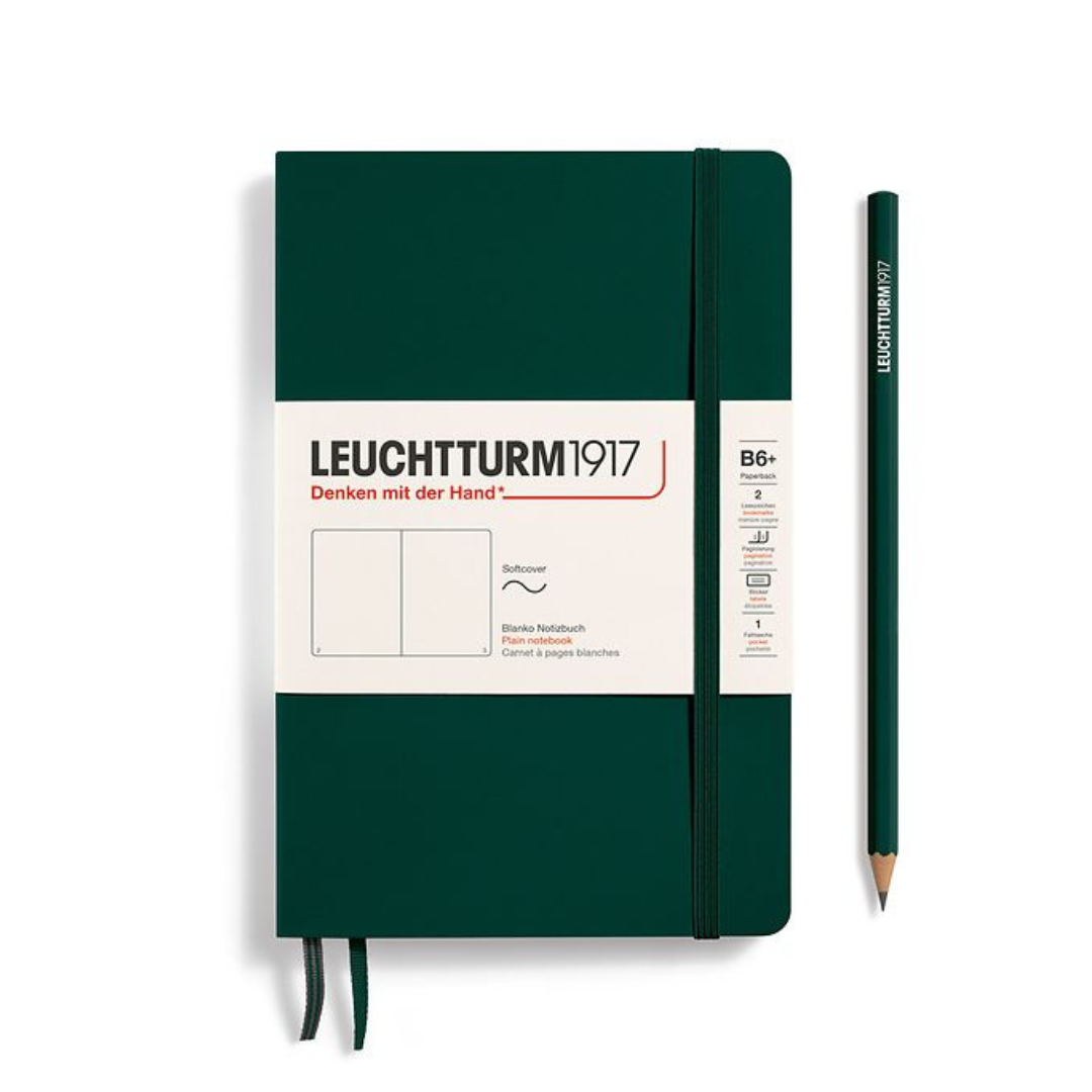 Leuchtturm1917 B6+ Softcover Paperback Notebook in Plain / Forest Green — Leuchtturm1917 notebook — quality writing journal with premium paper, at Cityluxe Singapore stationery store