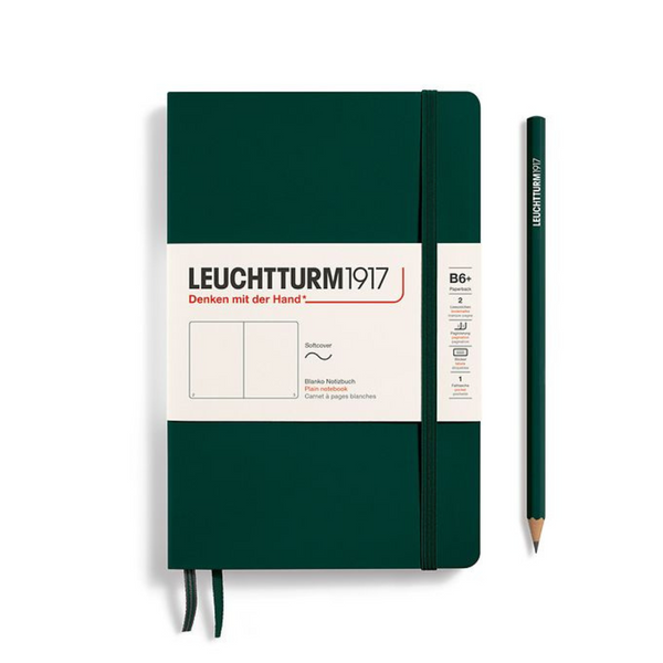 将图片加载到图库查看器，Leuchtturm1917 B6+ Softcover Paperback Notebook - Plain / Forest Green
