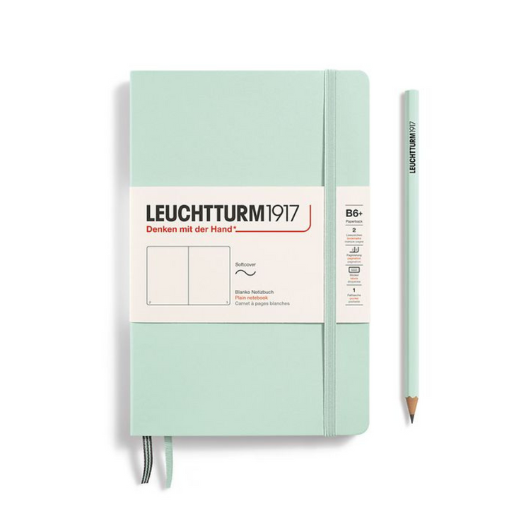 Leuchtturm1917 B6+ Softcover Paperback Notebook in Plain / Mint Green — Leuchtturm1917 notebook — quality writing journal with premium paper, at Cityluxe Singapore stationery store