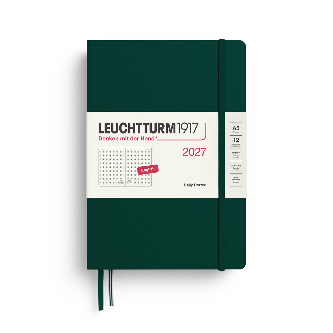 Leuchtturm1917 A5 Medium Daily Planner 2027 - Dotted / Forest Green