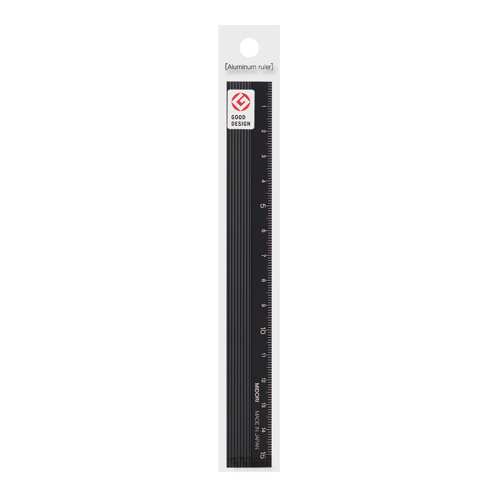 Midori Aluminum Ruler 15cm in Black — Midori ruler — precision measuring tool for writing and design, at Cityluxe Singapore