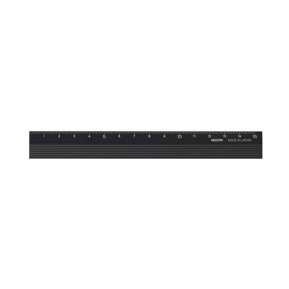 Midori Aluminum Ruler 15cm in Black — Midori ruler — precision measuring tool for writing and design, at Cityluxe Singapore