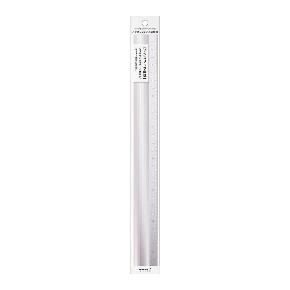Midori Aluminum Aluminum Ruler - 30cm Non-Slip Silver — close-up