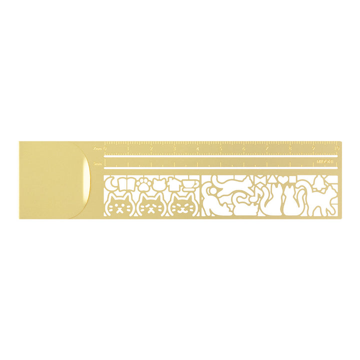 Midori Clip Brass Ruler Cat A — front view