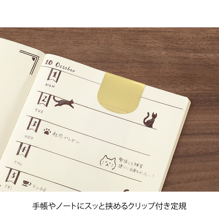Midori Clip Brass Ruler Cat A — with packaging