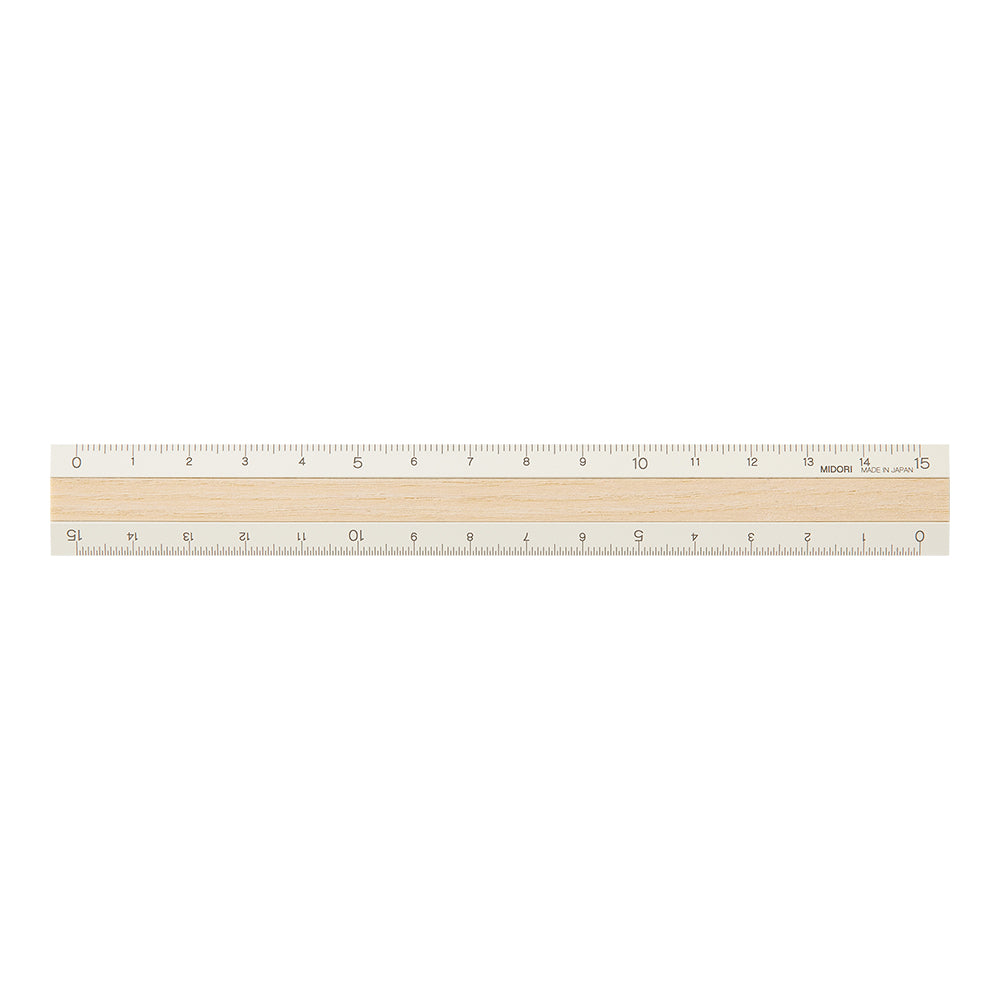 Midori Aluminum Wooden Ruler 15cm - Ivory
