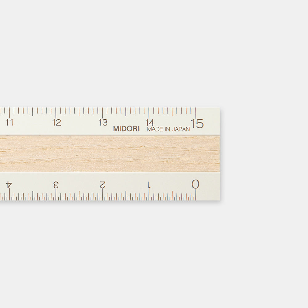 Midori Aluminum Wooden Ruler 15cm - Ivory